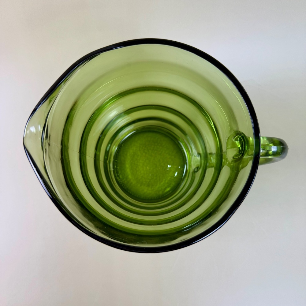 Vintage Green Glass Pitcher with Applied Handle – Mid-Century Blown Glass - Picture 11 of 13